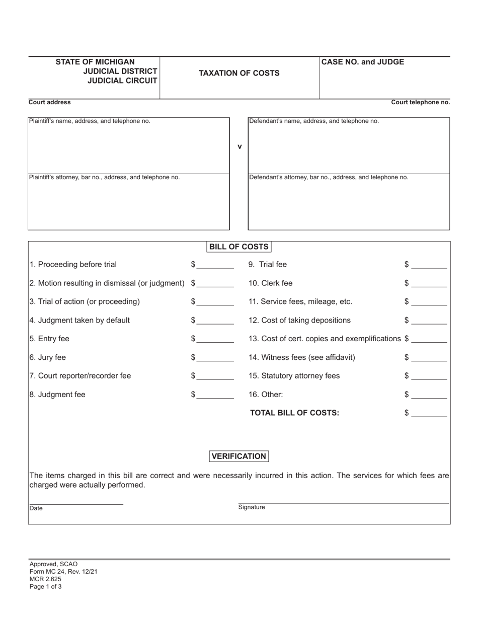 Form MC24 Taxation of Costs - Michigan, Page 1