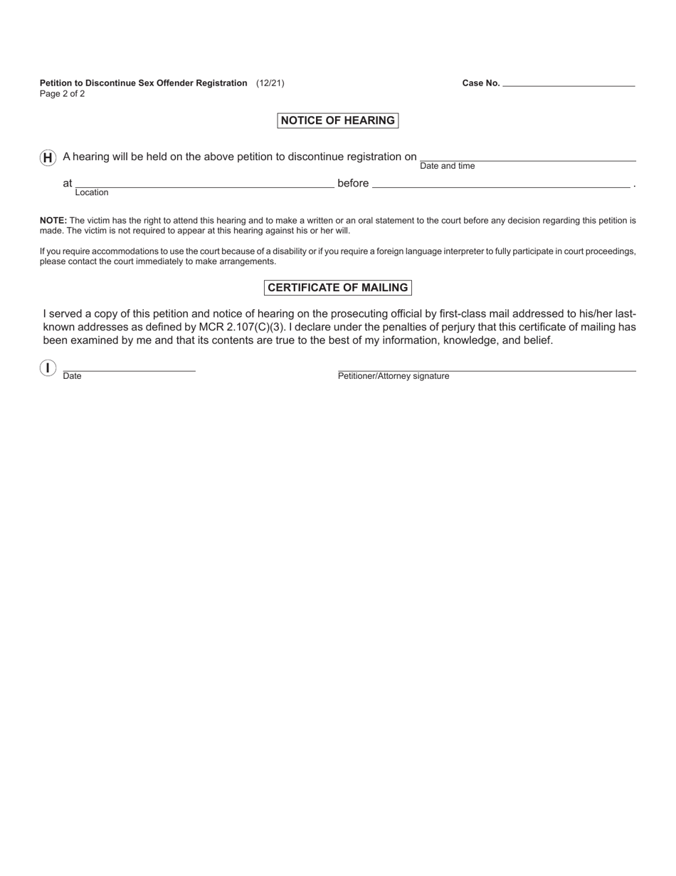 Form MC406A Petition to Discontinue Sex Offender Registration - Michigan, Page 2