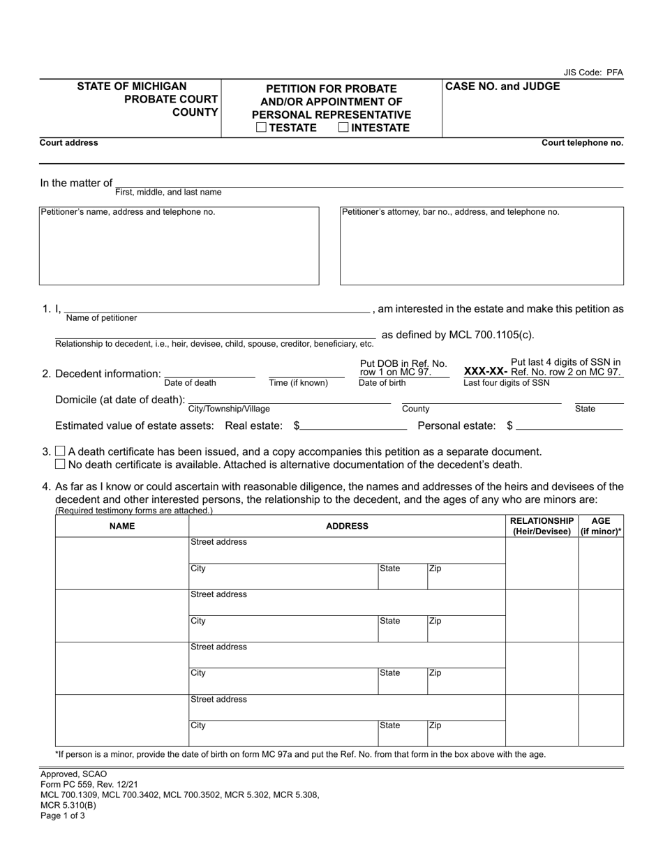 Form Pc Download Fillable Pdf Or Fill Online Petition For Probate And Or Appointment Of