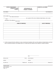 Form PC606 Appearance of Parent of Minor - Michigan