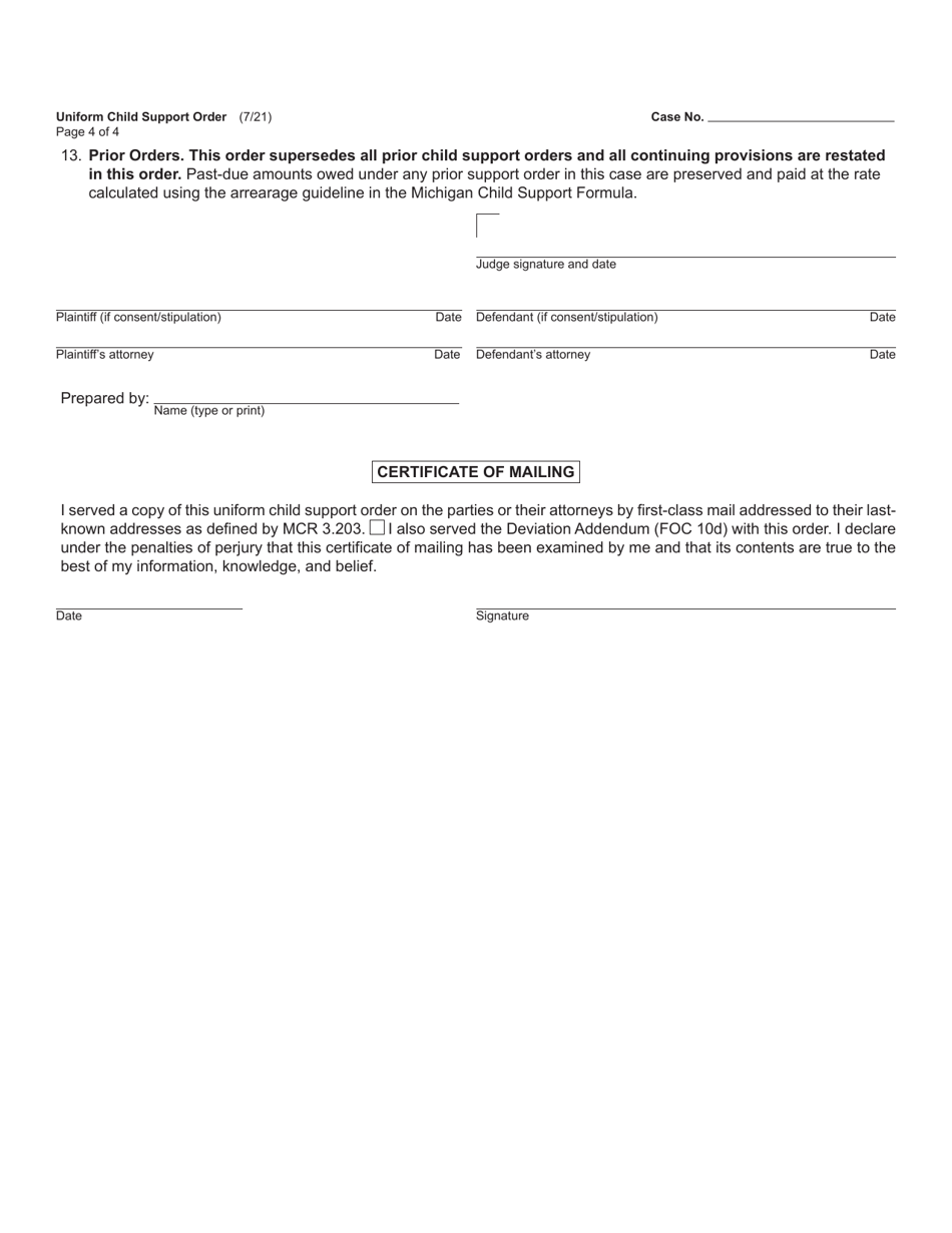 Form FOC10 / 52 Uniform Child Support Order - Michigan, Page 4