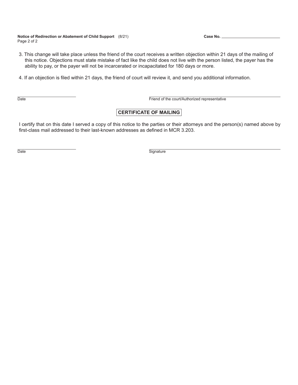 Form FOC106 Notice of Redirection or Abatement of Child Support - Michigan, Page 2