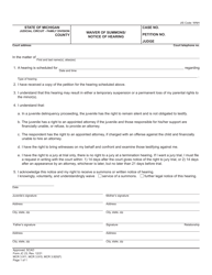 Form JC23 Waiver of Summons/Notice of Hearing - Michigan
