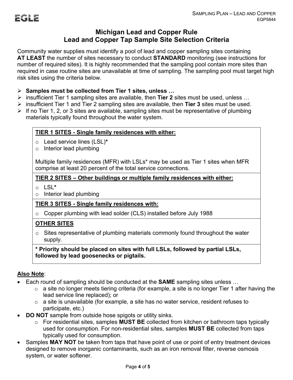 Form EQP5844 Lead and Copper Sampling Plan - Michigan, Page 4