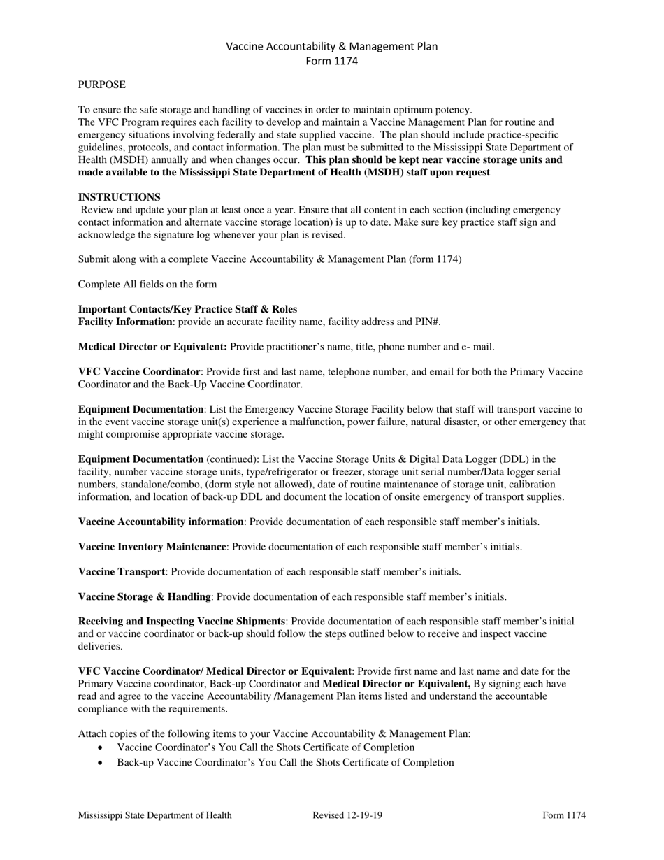 Form 1174 Vaccine Accountability  Management Plan - Mississippi, Page 8