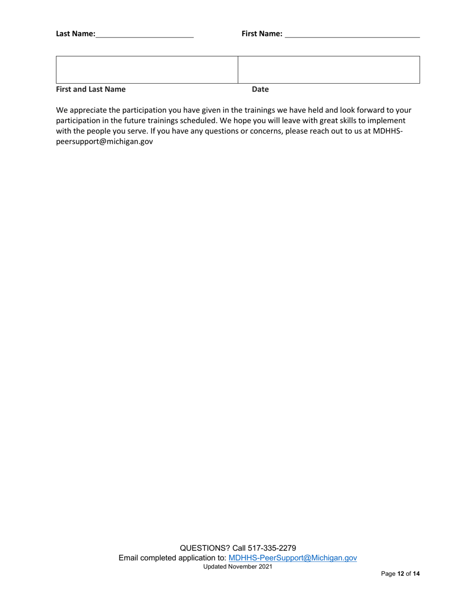 Peer Support Specialist Certification Training Application - Michigan, Page 12