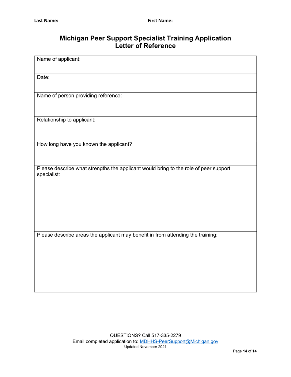 Peer Support Specialist Certification Training Application - Michigan, Page 14