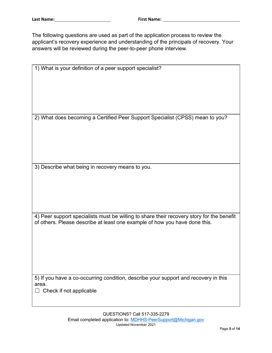 Peer Support Specialist Certification Training Application - Michigan, Page 5