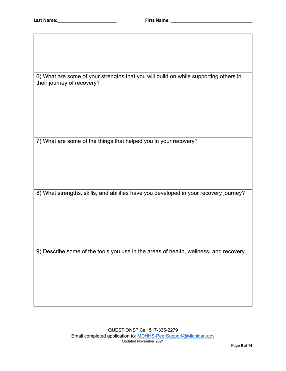 Peer Support Specialist Certification Training Application - Michigan, Page 6