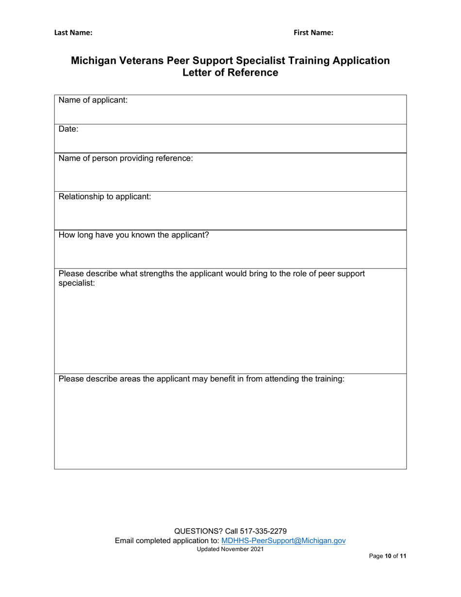 Veterans Peer Support Specialist Certification Training Application - Michigan, Page 10
