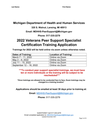 Veterans Peer Support Specialist Certification Training Application - Michigan