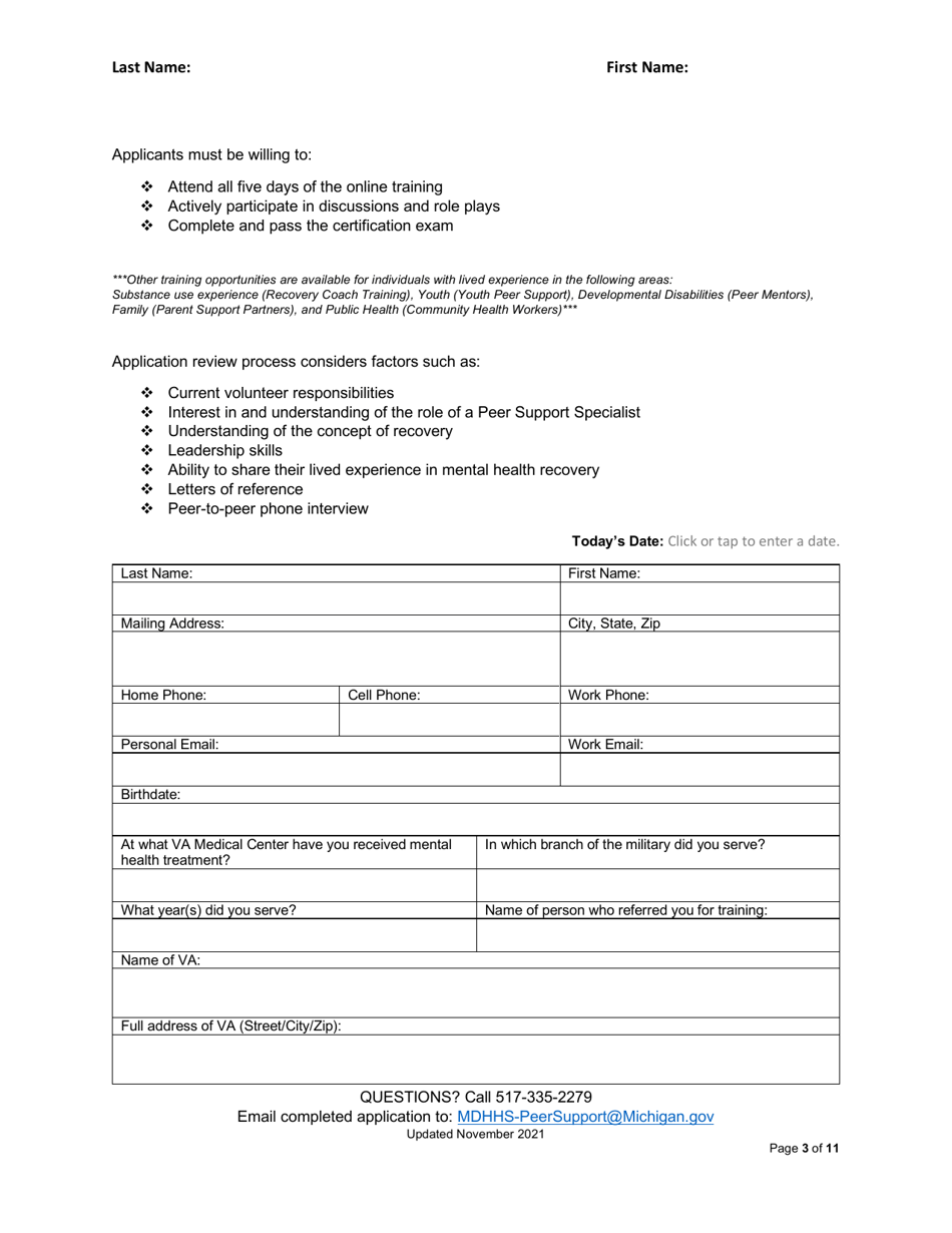 Veterans Peer Support Specialist Certification Training Application - Michigan, Page 3