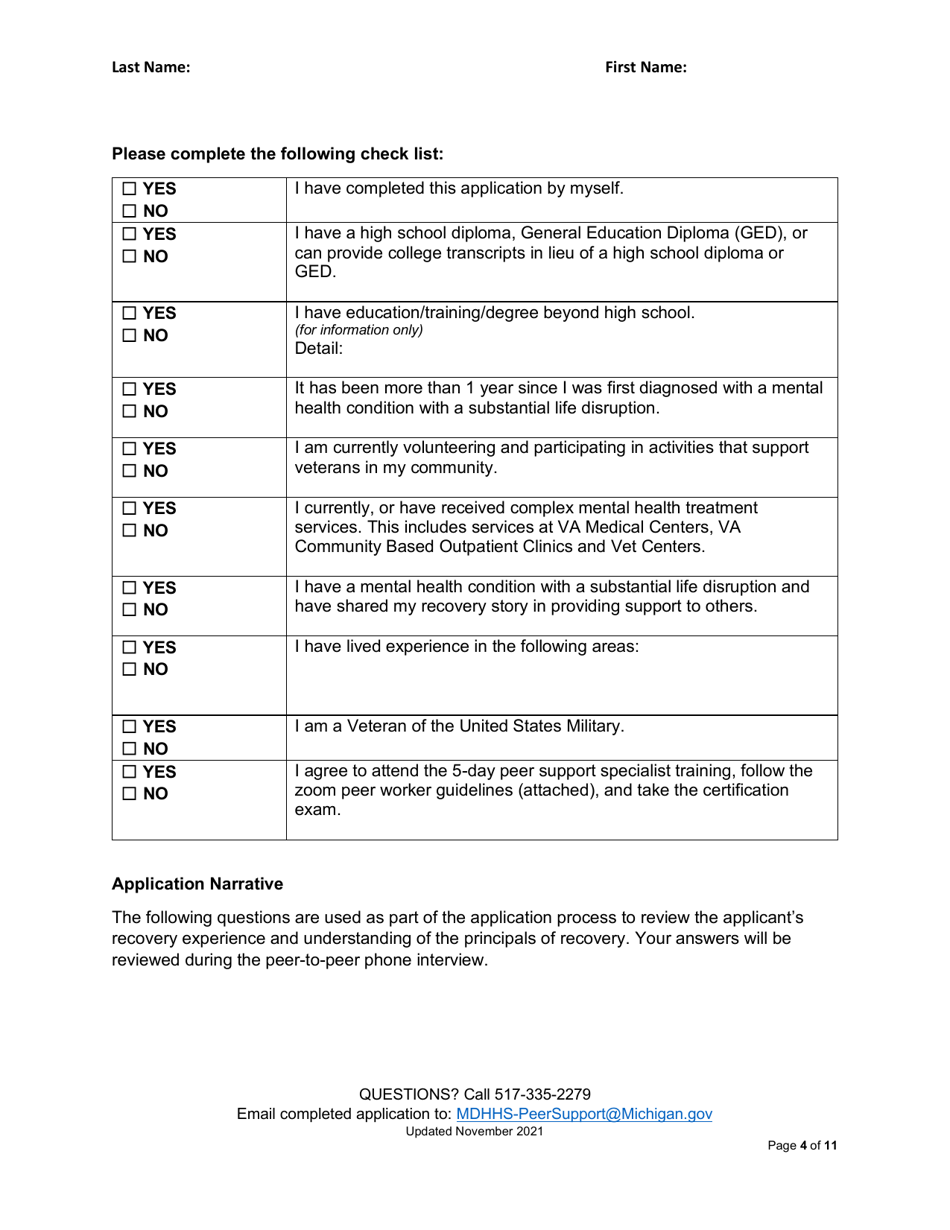 Veterans Peer Support Specialist Certification Training Application - Michigan, Page 4