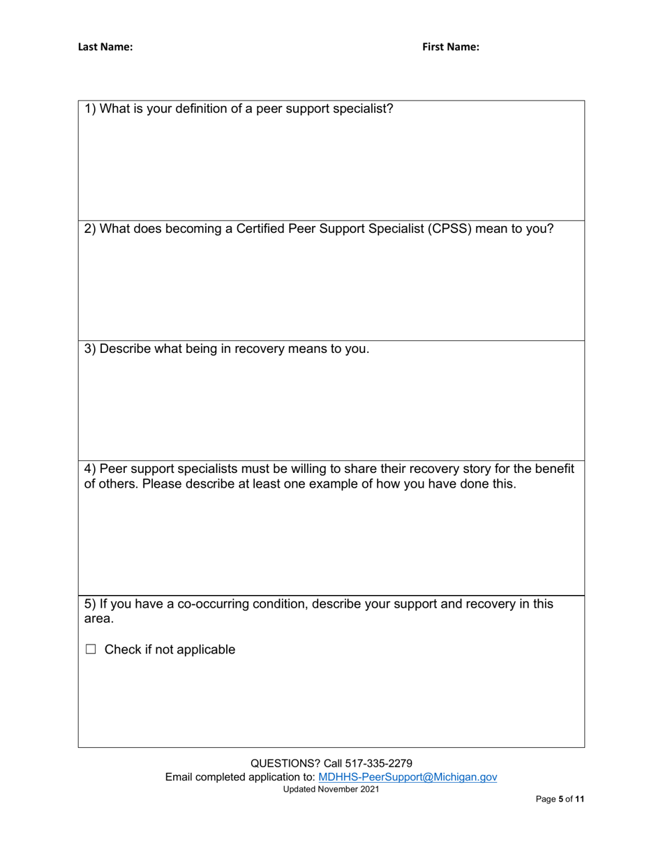 Veterans Peer Support Specialist Certification Training Application - Michigan, Page 5