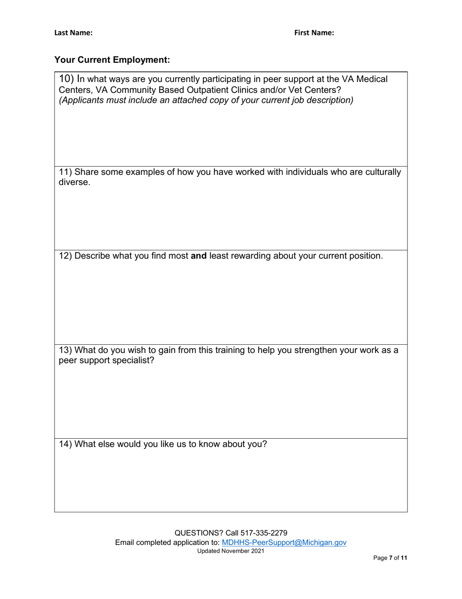 Veterans Peer Support Specialist Certification Training Application - Michigan, Page 7