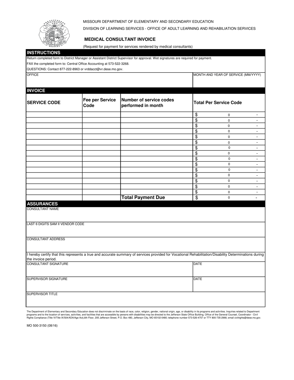 Form MO500-3150 Medical Consultant Invoice - Missouri, Page 1