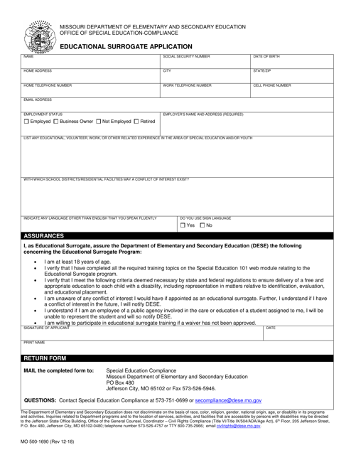 Form MO500-1690 Educational Surrogate Application - Missouri