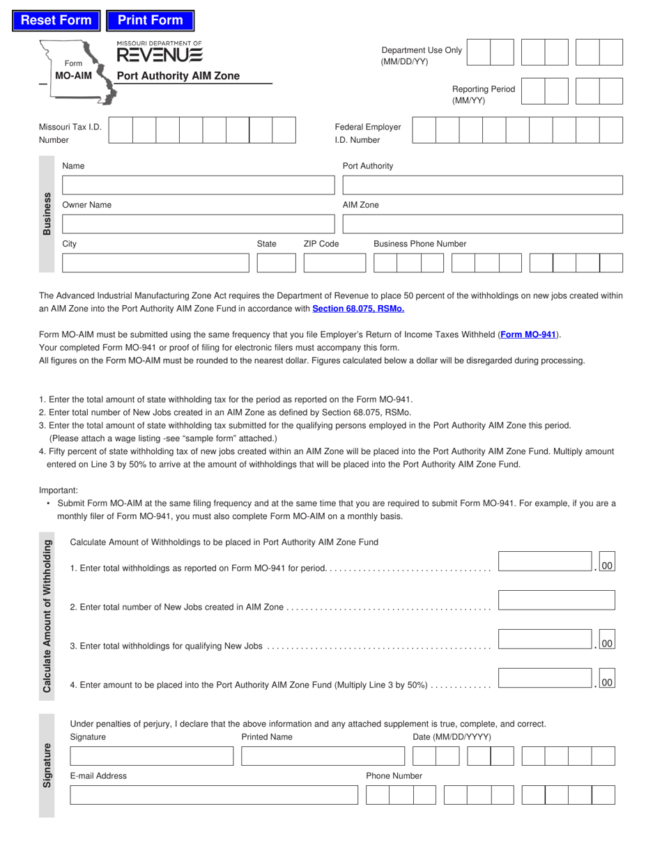 Form MO-AIM Port Authority Aim Zone - Missouri, Page 1