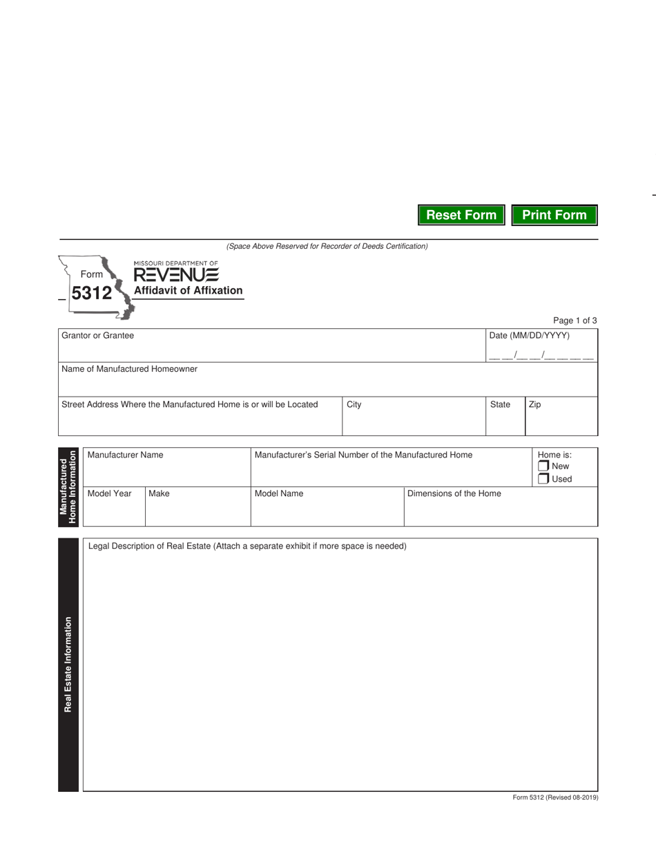 Form 5312 Affidavit of Affixation - Missouri, Page 1