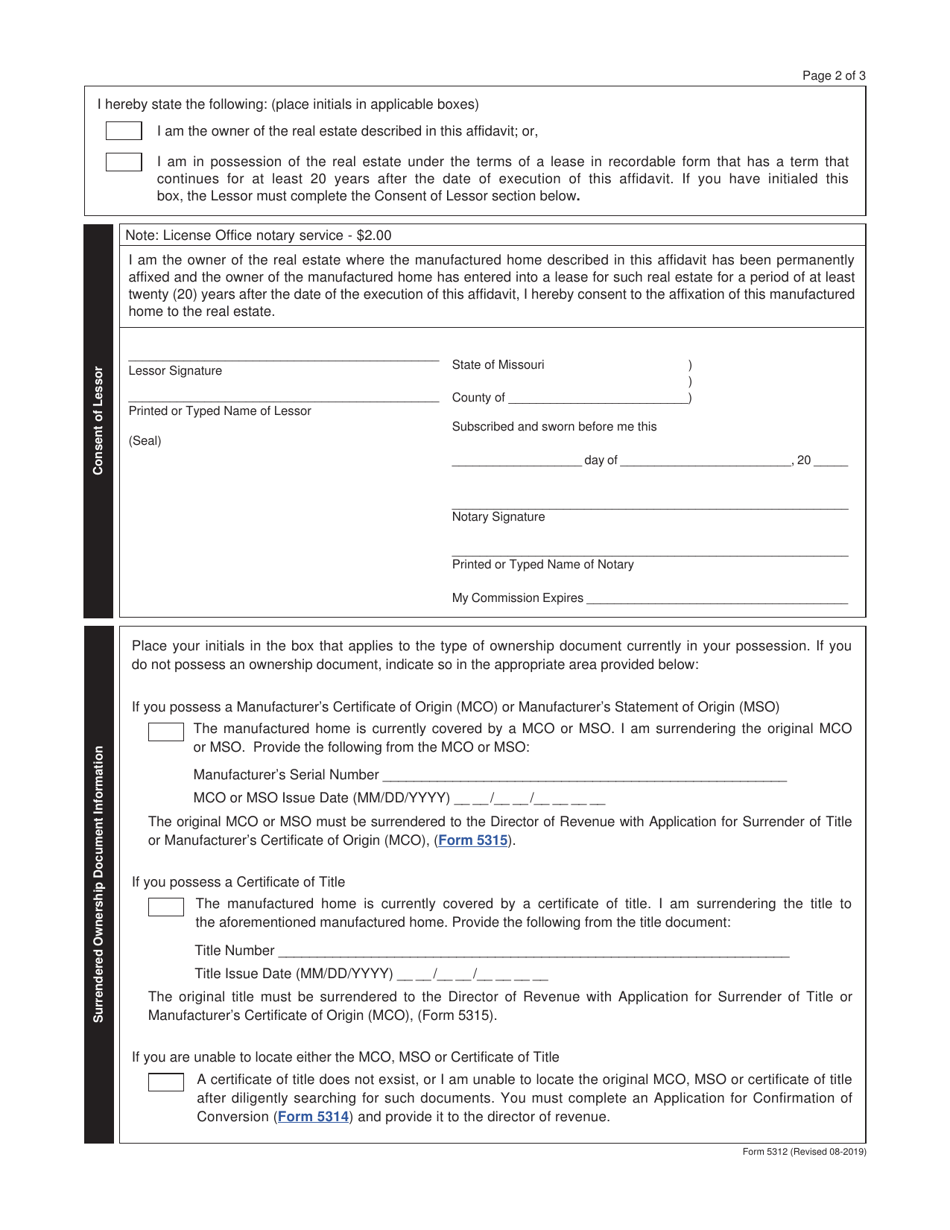 Form 5312 - Fill Out, Sign Online and Download Fillable PDF, Missouri ...