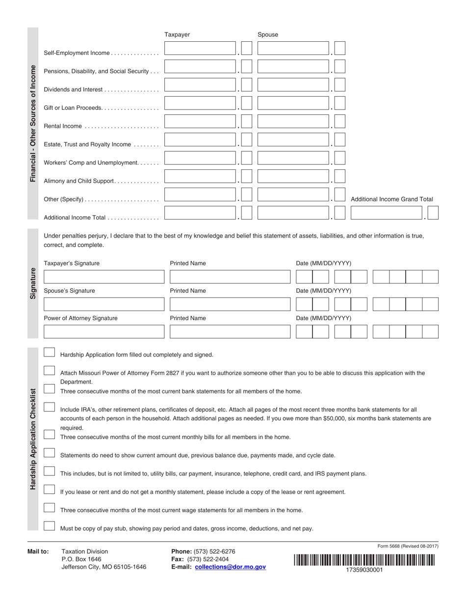 Form 5668 Download Fillable PDF or Fill Online Garnishment Hardship ...