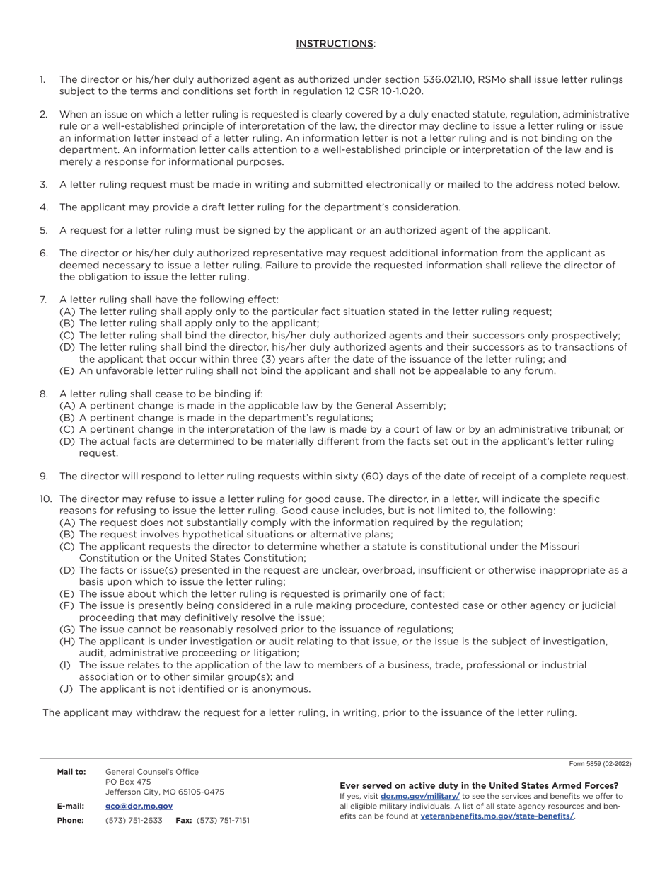 Form 5859 Request for Letter Ruling - Missouri, Page 3