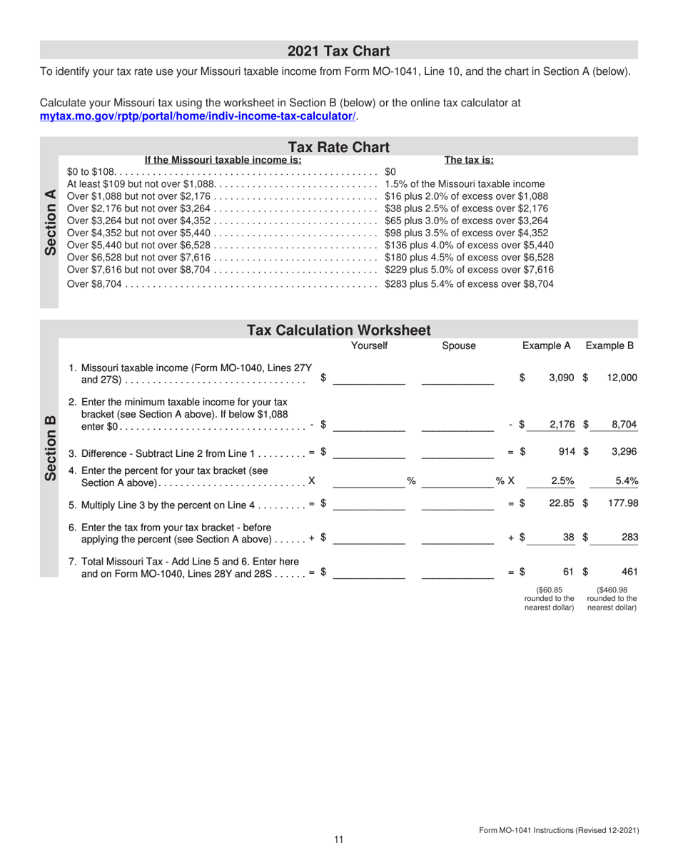 Form MO-1041 Fiduciary Income Tax Return - Missouri, Page 11
