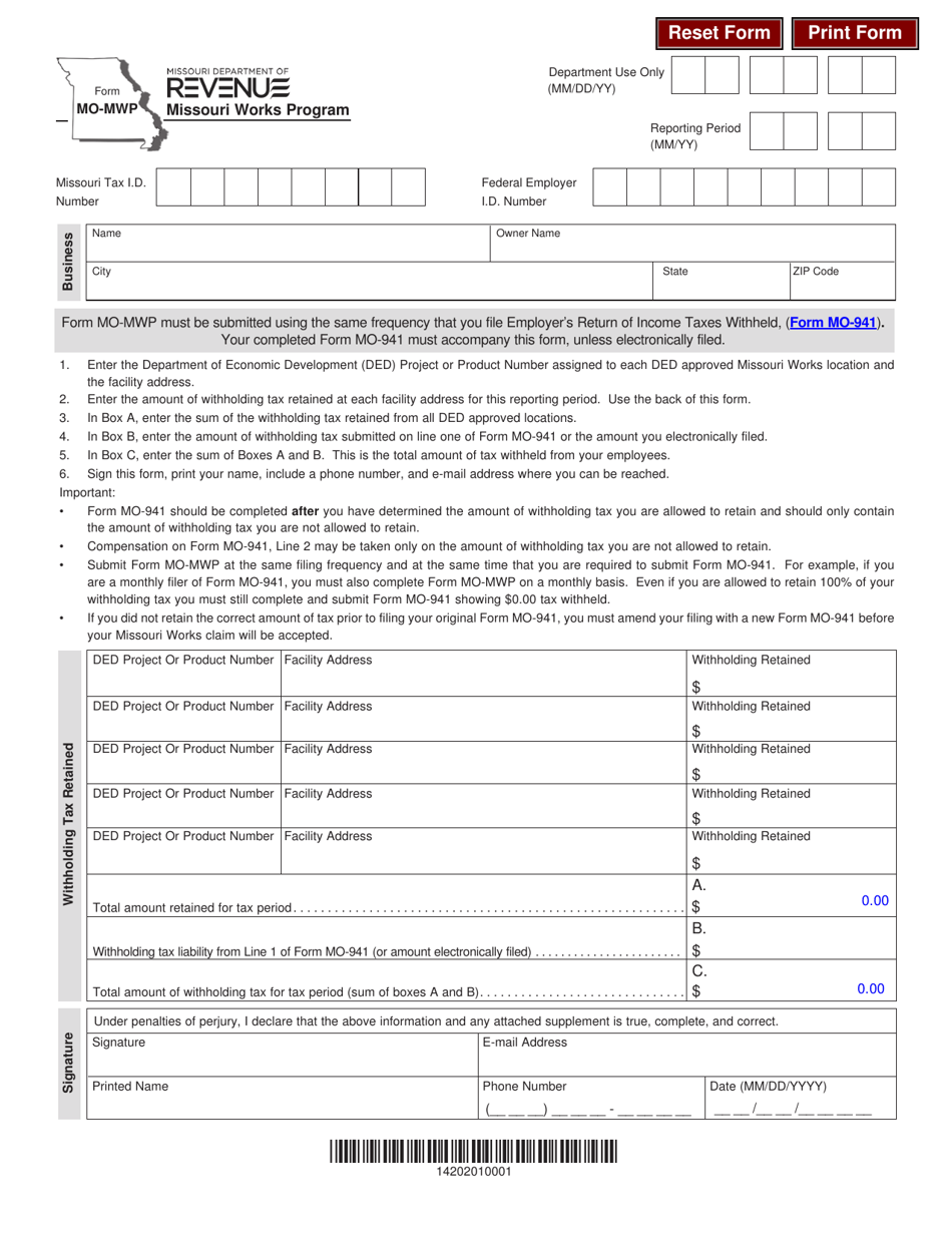 Form MO-MWP Missouri Works Program - Missouri, Page 1