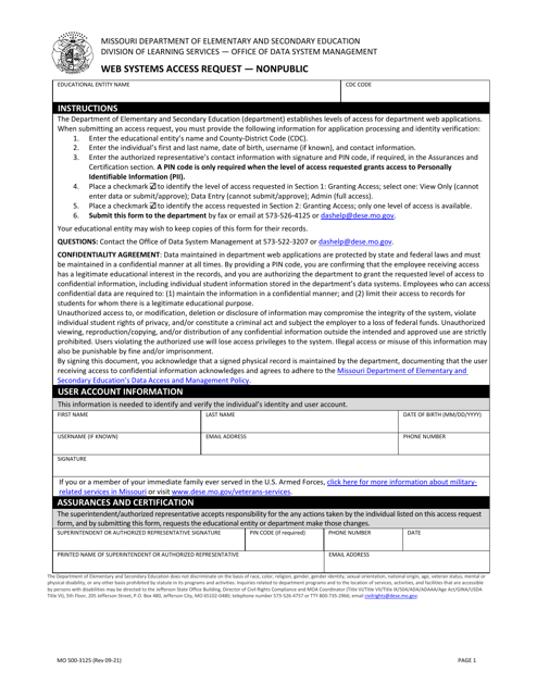 Form MO500-3125 Web Systems Access Request - Nonpublic - Missouri