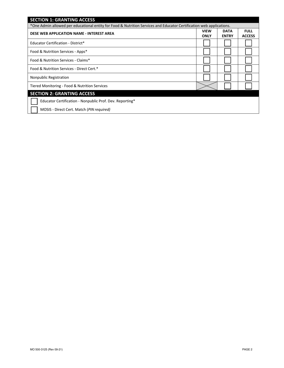 Form MO500-3125 Web Systems Access Request - Nonpublic - Missouri, Page 2