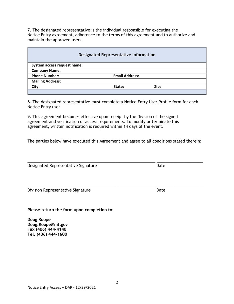 Notice Entry Access Agreement - Montana, Page 2