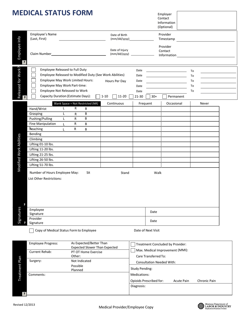 Medical Status Form - Montana, Page 1