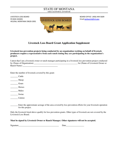 Livestock Loss Board Grant Application Supplement - Montana Download Pdf