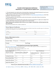 Document preview: Attachment A Portable Facility Registration Notification - Location Notice & Update Form - Montana