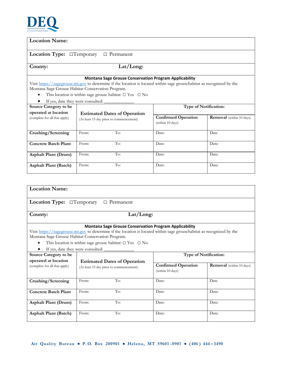 Attachment A Portable Facility Registration Notification - Location Notice  Update Form - Montana, Page 2