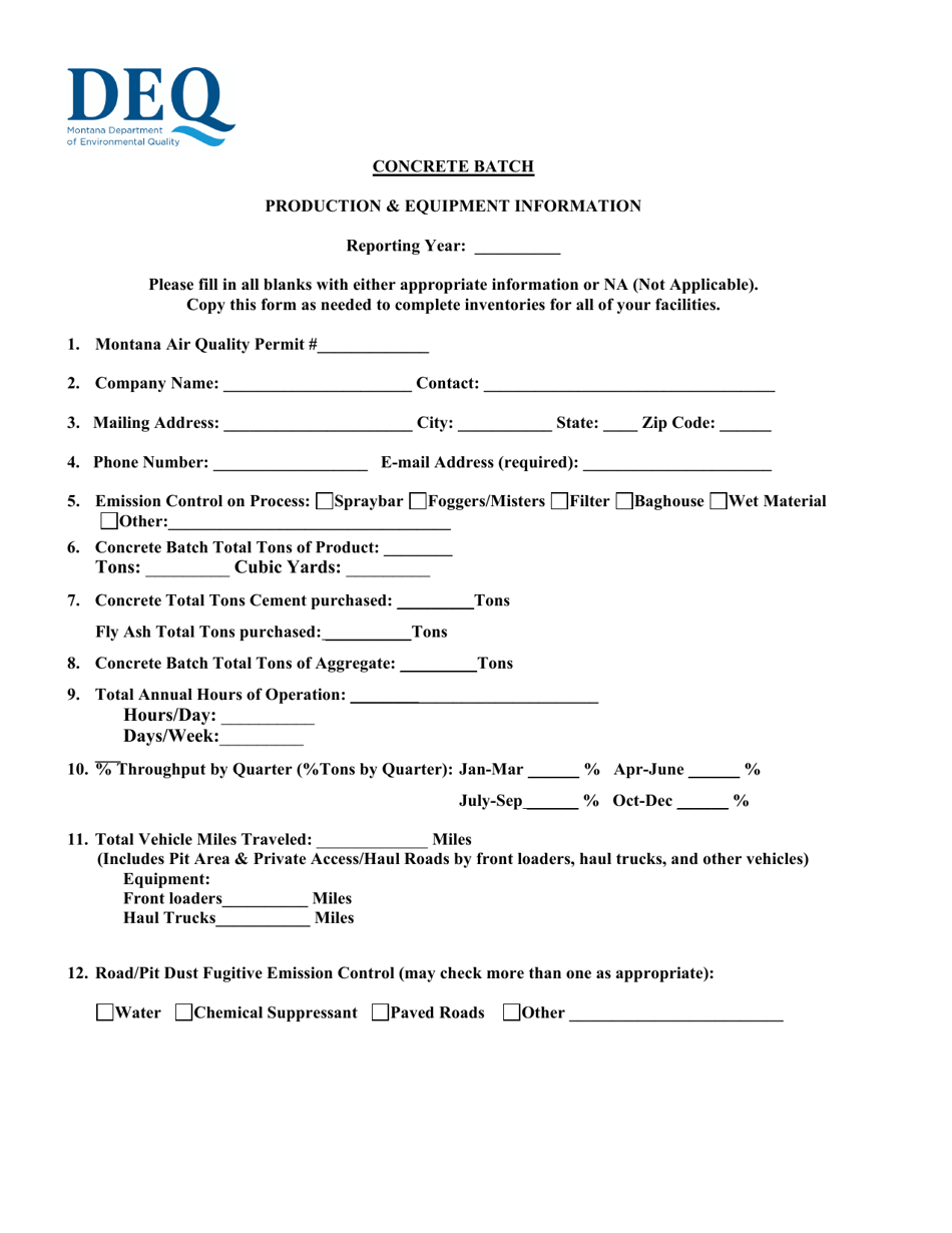 Portable Facility Annual Production Data Forms - Montana, Page 5