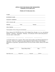 Application for Migratory Beekeeper Certificate of Health - Montana, Page 2