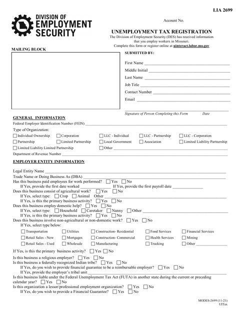Form MODES-2699 Unemployment Tax Registration - Missouri