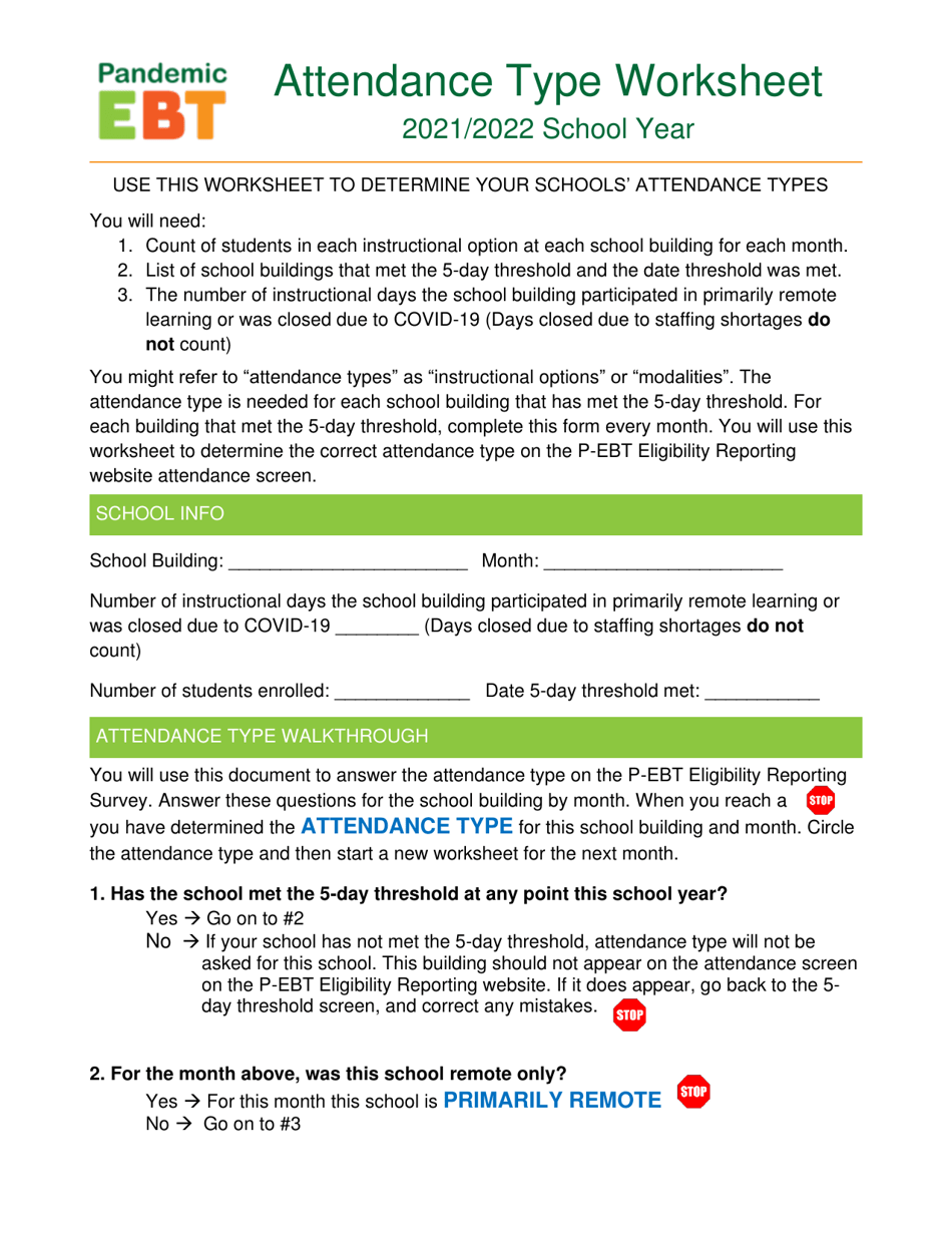 Attendance Type Worksheet - Michigan, Page 1