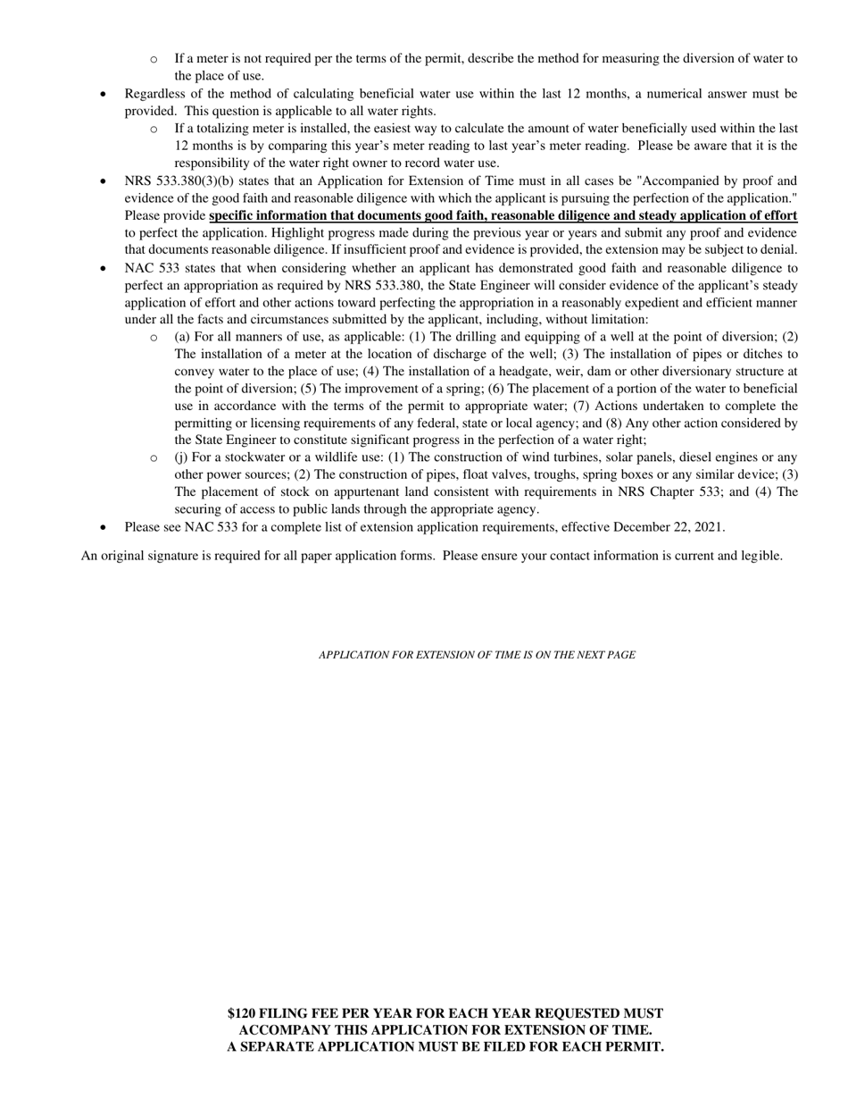 Form 1023 Application for Extension of Time for Filing Proof of Beneficial Use - Stockwatering or Wildlife - Nevada, Page 2