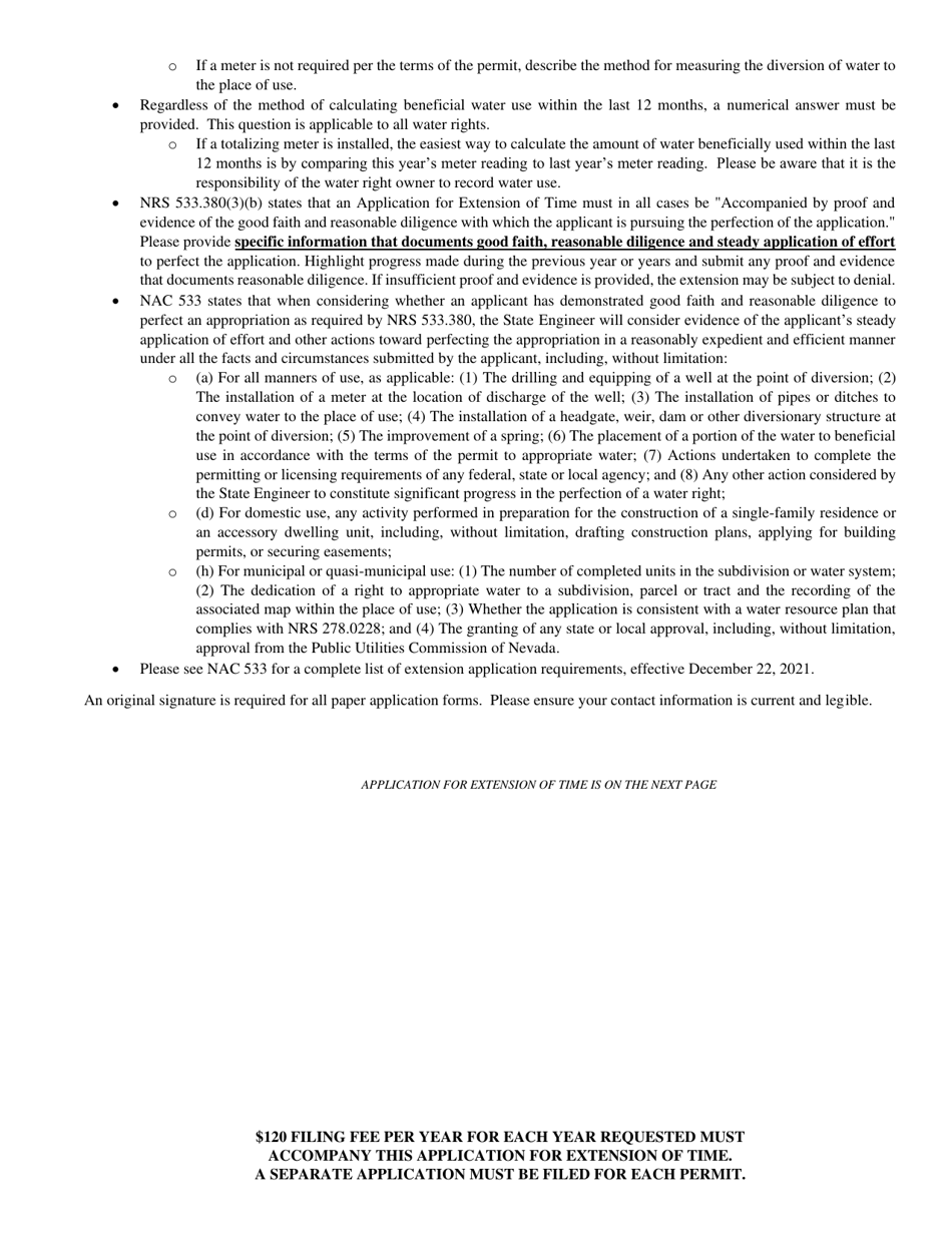 Form 1025 Application for Extension of Time for Filing Proof of Beneficial Use - Municipal or Quasi-Municipal - Nevada, Page 2