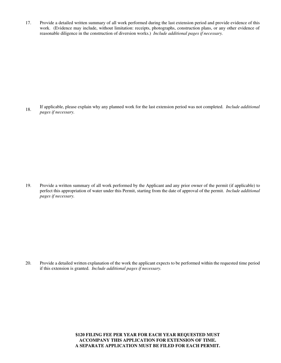 Form 1026 Application for Extension of Time for Filing Proof of Beneficial Use - Commercial, Industrial, Domestic, Recreation (Non-irrigation) or Other Uses - Nevada, Page 5