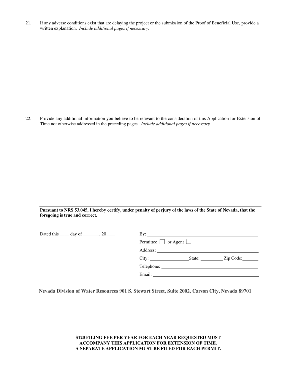 Form 1026 Application for Extension of Time for Filing Proof of Beneficial Use - Commercial, Industrial, Domestic, Recreation (Non-irrigation) or Other Uses - Nevada, Page 6