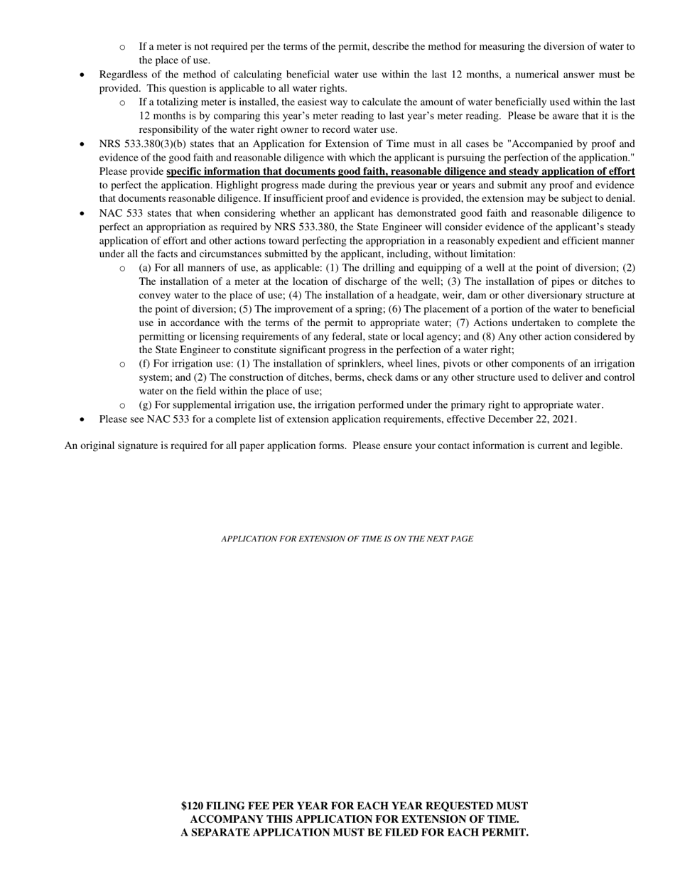 Form 1022 Application for Extension of Time for Filing Proof of Beneficial Use and Cultural Map - Irrigation - Nevada, Page 2