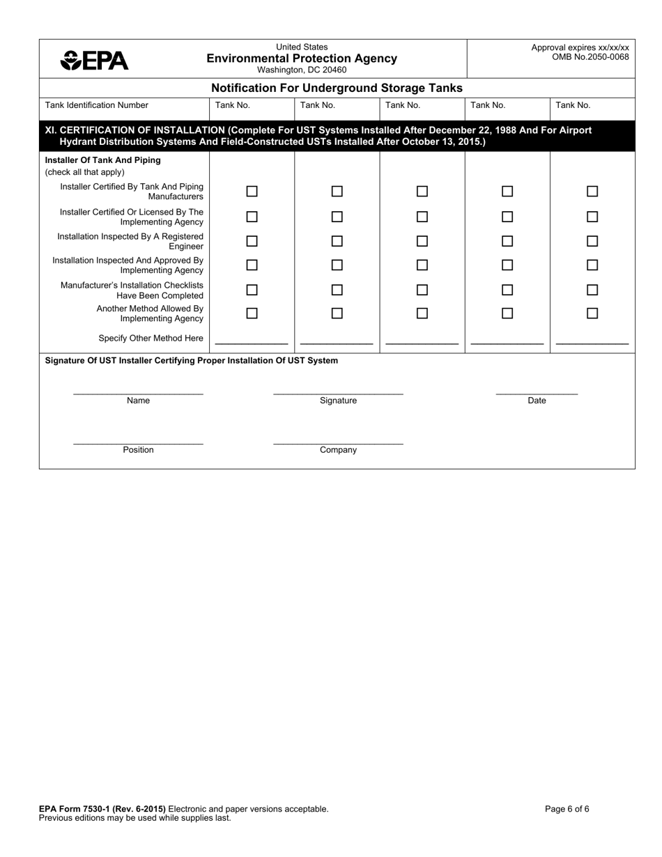 EPA Form 7530-1 Notification for Underground Storage Tanks, Page 6