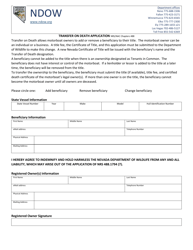 Document preview: Transfer on Death Application - Nevada