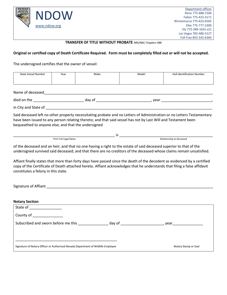 Transfer of Title Without Probate - Nevada, Page 1