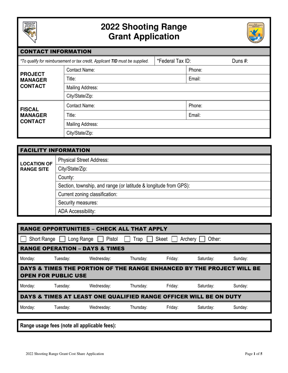 Shooting Range Grant Application - Nevada, Page 1