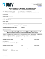 Form OBL261 Application for Temporary Location License - Nevada