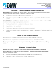 Form OBL261 Application for Temporary Location License - Nevada, Page 2